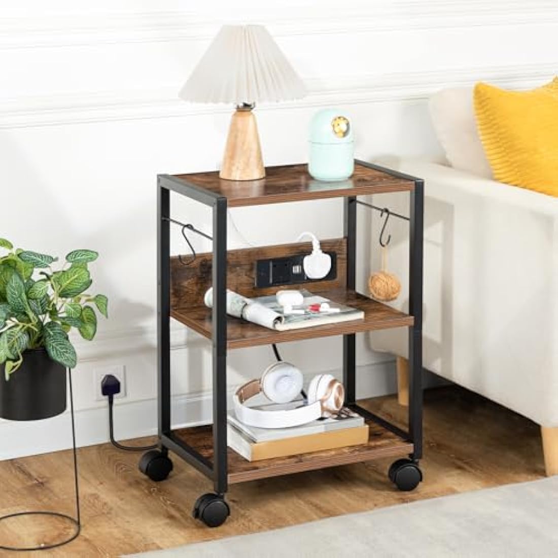 MAHANCRIS 3-Tier Printer Stand with Power Outlets - Rustic Brown