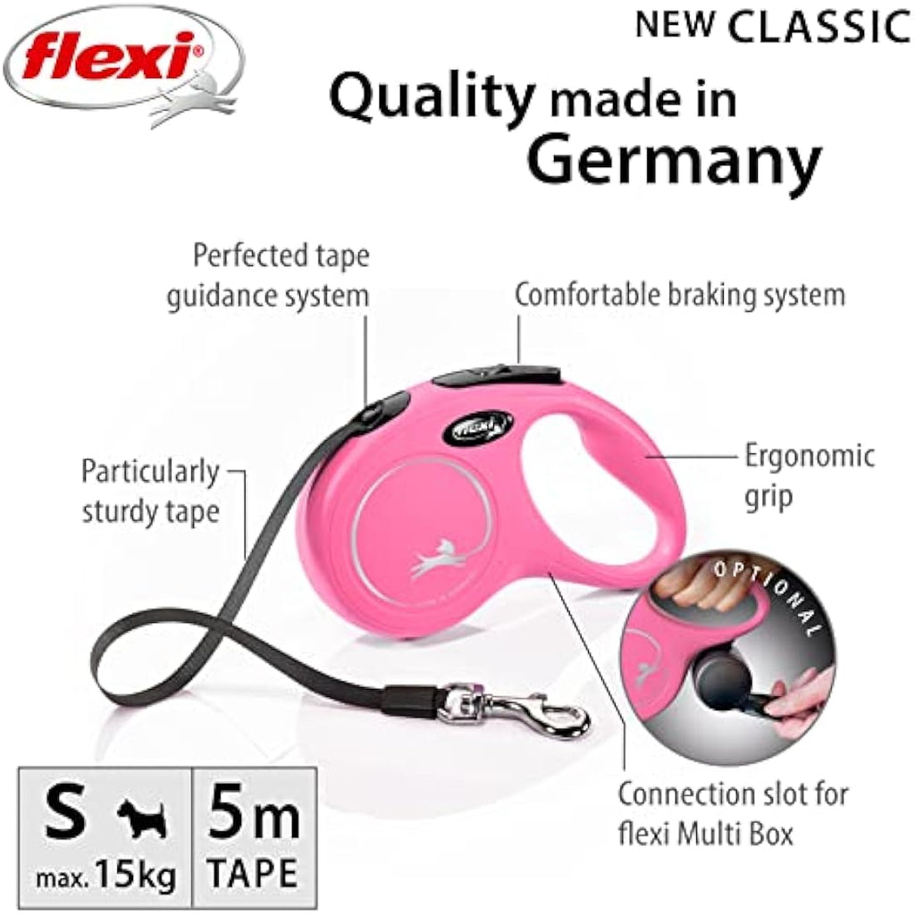 flexi New Classic Retractable Dog Lead Tape, Small, 5m - Pink
