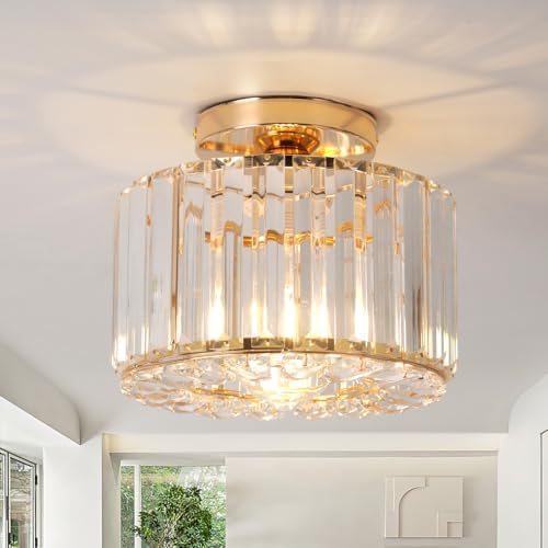 Modern Rose Gold Crystal Chandelier Semi Flush Mount Lamp