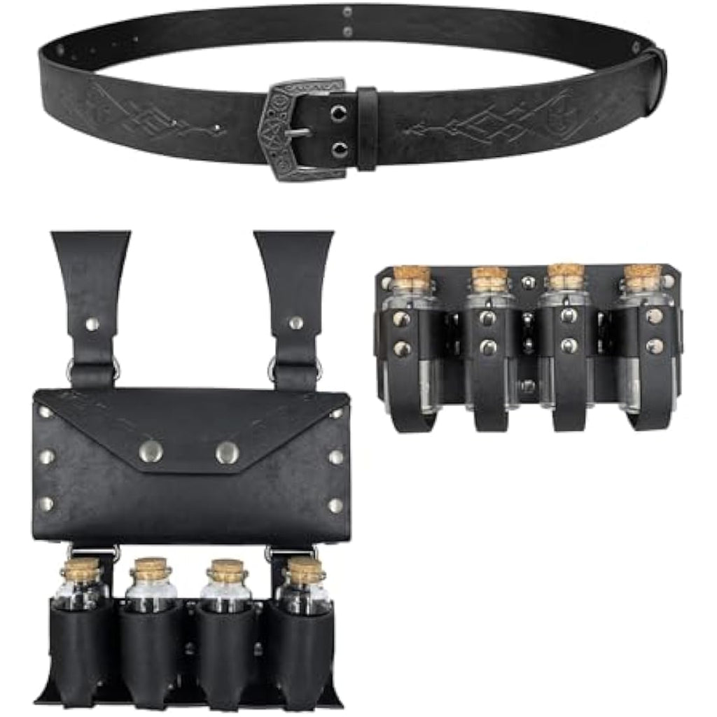 EpicCos Medieval Alchemy Belt with Potion Bottles | PU Leather Viking Pouch