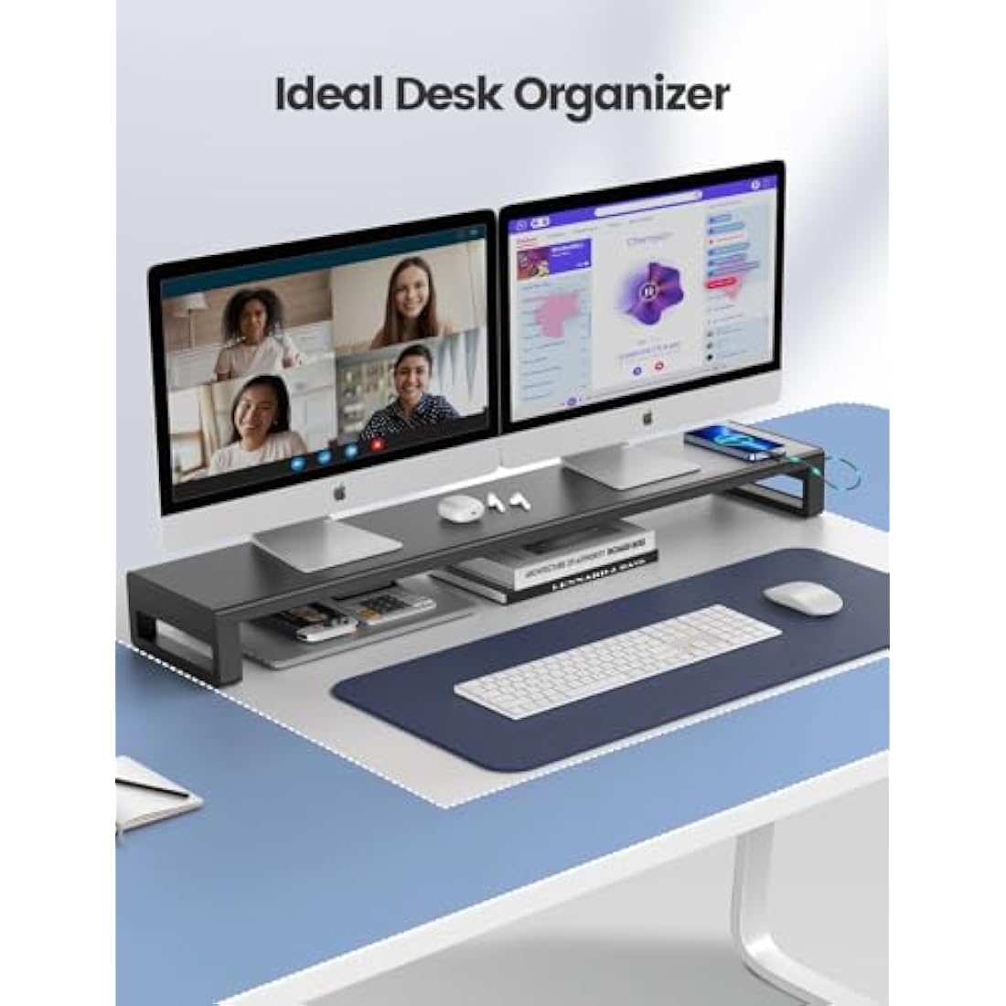 Vaydeer Dual Monitor Riser – Metal Desk Stand with RGB & USB 3.0 Hub