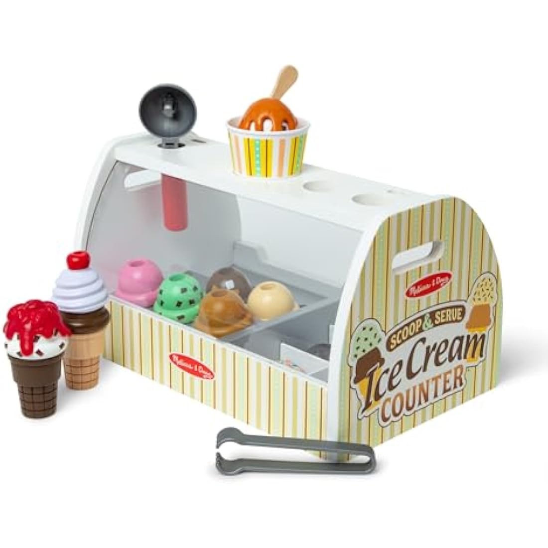 Melissa & Doug Wooden Ice Cream Counter - 28-Piece Play Food Set