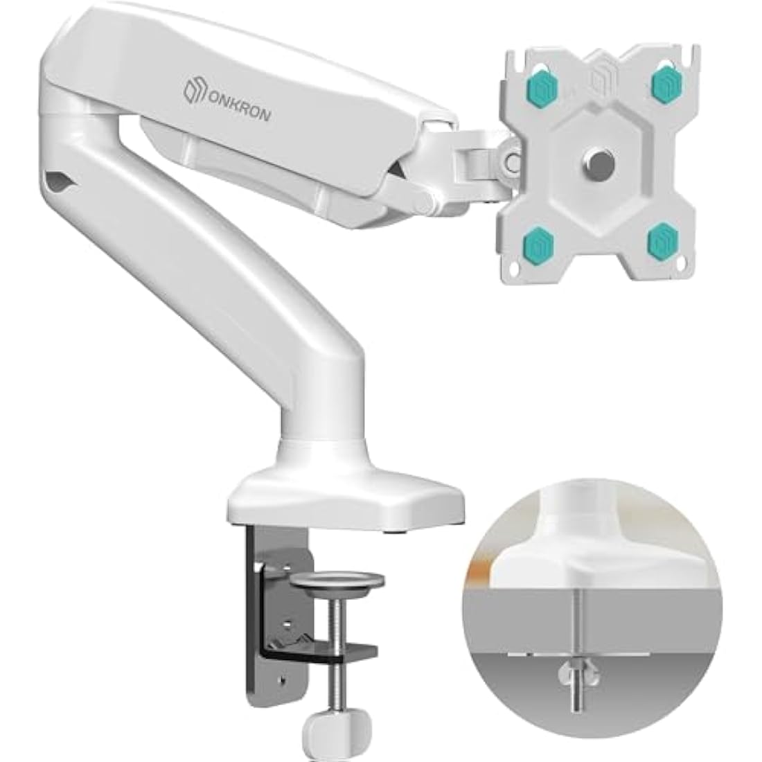 ONKRON G80-W Single Monitor Arm | Gas Spring Desk Mount 13-32" - White