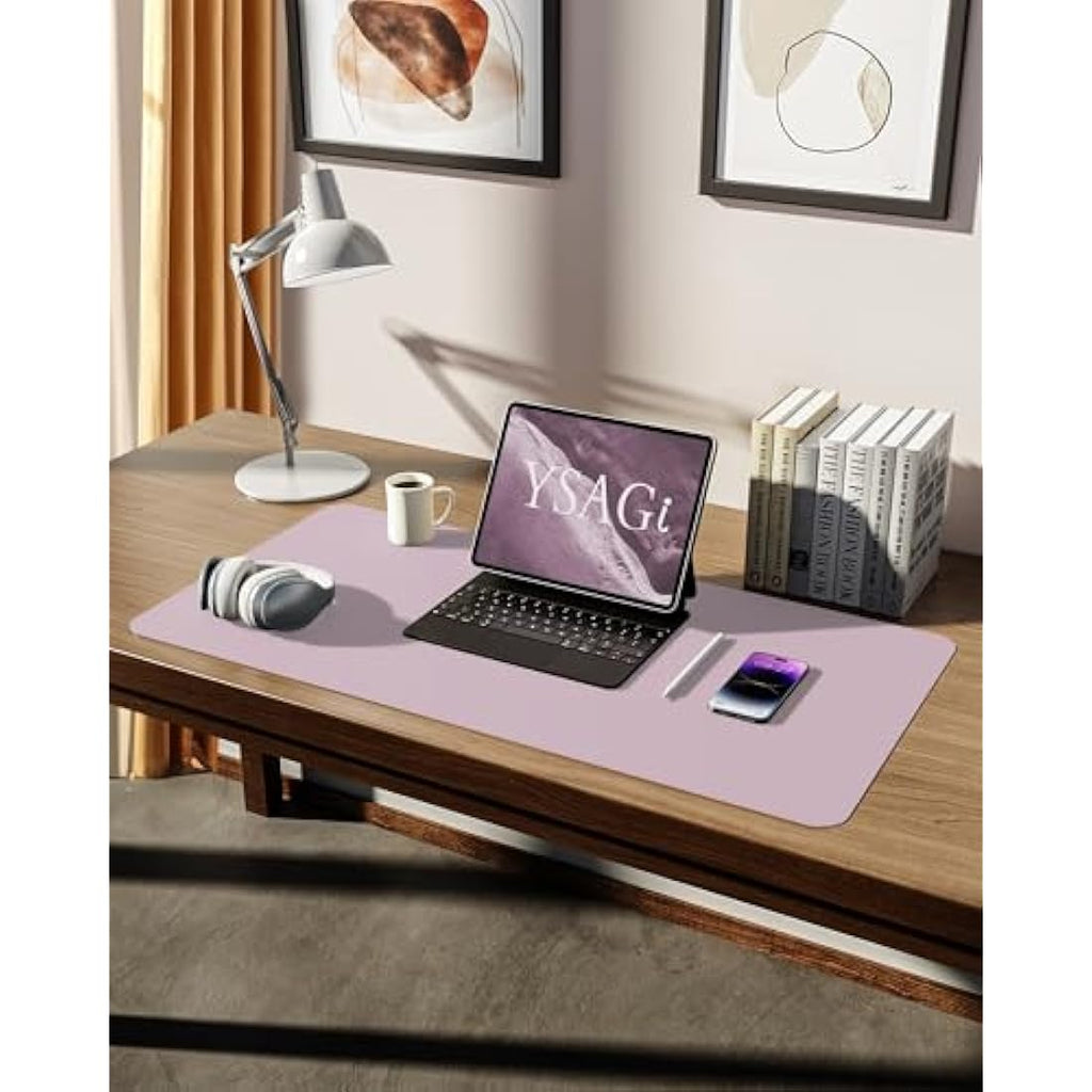 YSAGi Leather Desk Mat – Large Waterproof PU Mouse Pad, Grayish Lavendar