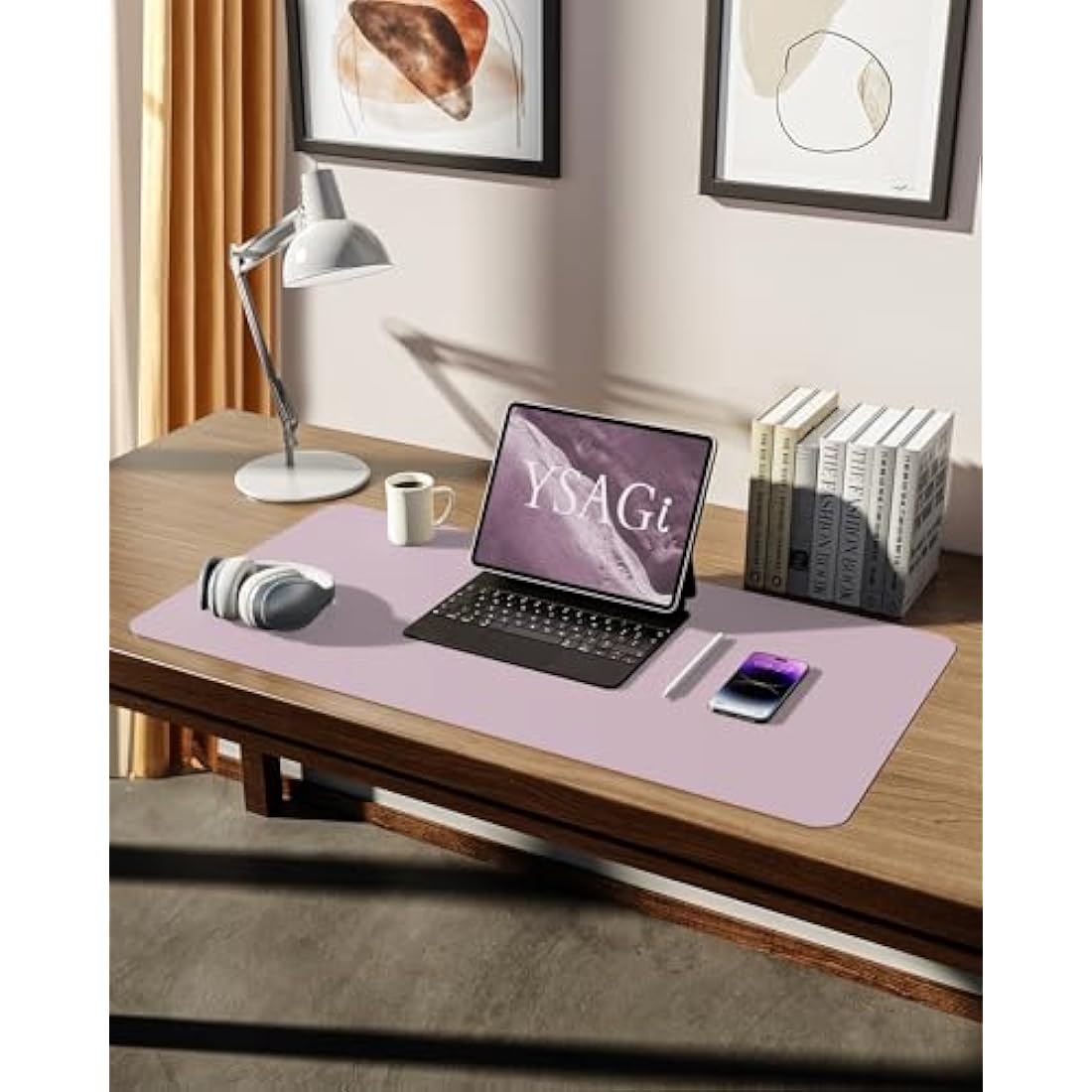 YSAGi Leather Desk Mat – Large Waterproof PU Mouse Pad, Grayish Lavendar