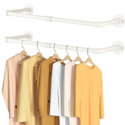 Yawinhe Industrial Pipe Clothes Rack – White Wall Mounted Rail, 2 Pack
