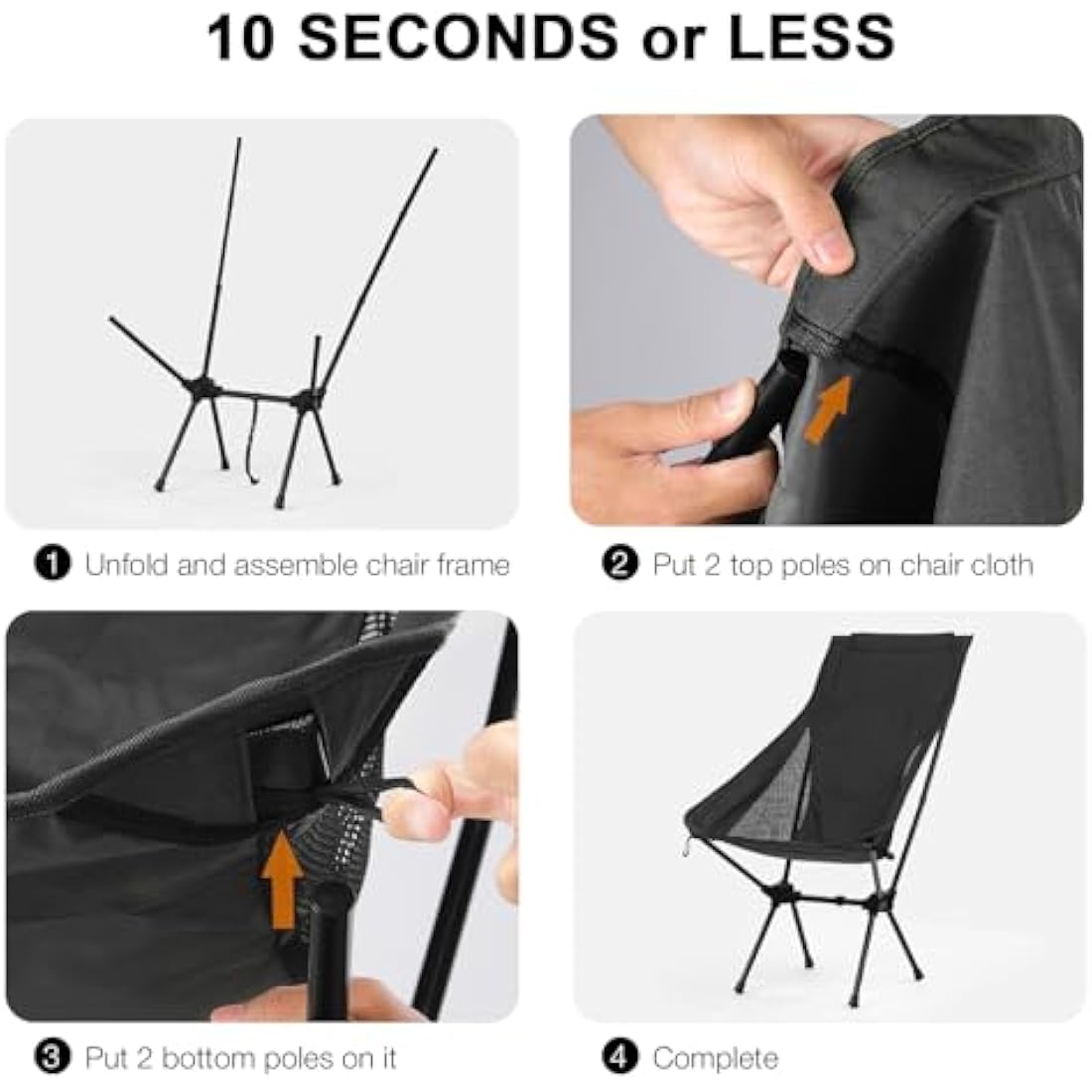 Lightweight Folding Camping Chair – 130kg Capacity, Black