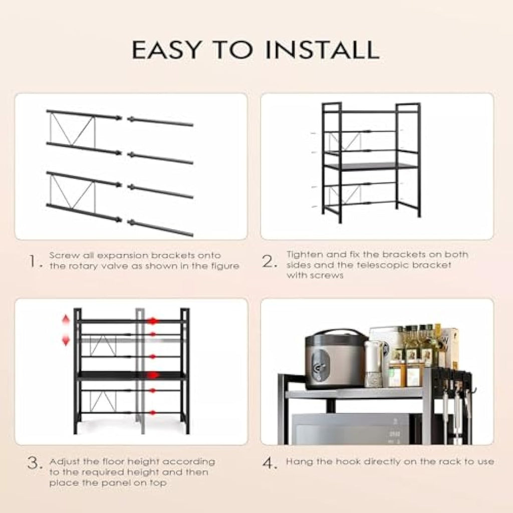 Jolof Store Expandable 3-Tier Microwave Rack – Adjustable Kitchen Shelf