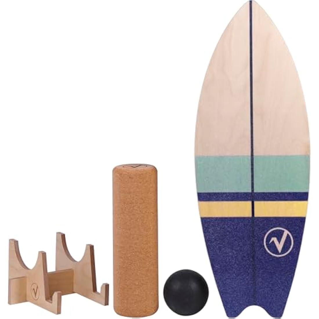 Valuents Wooden Surfboard Balance Board with Cork Roller and Stand