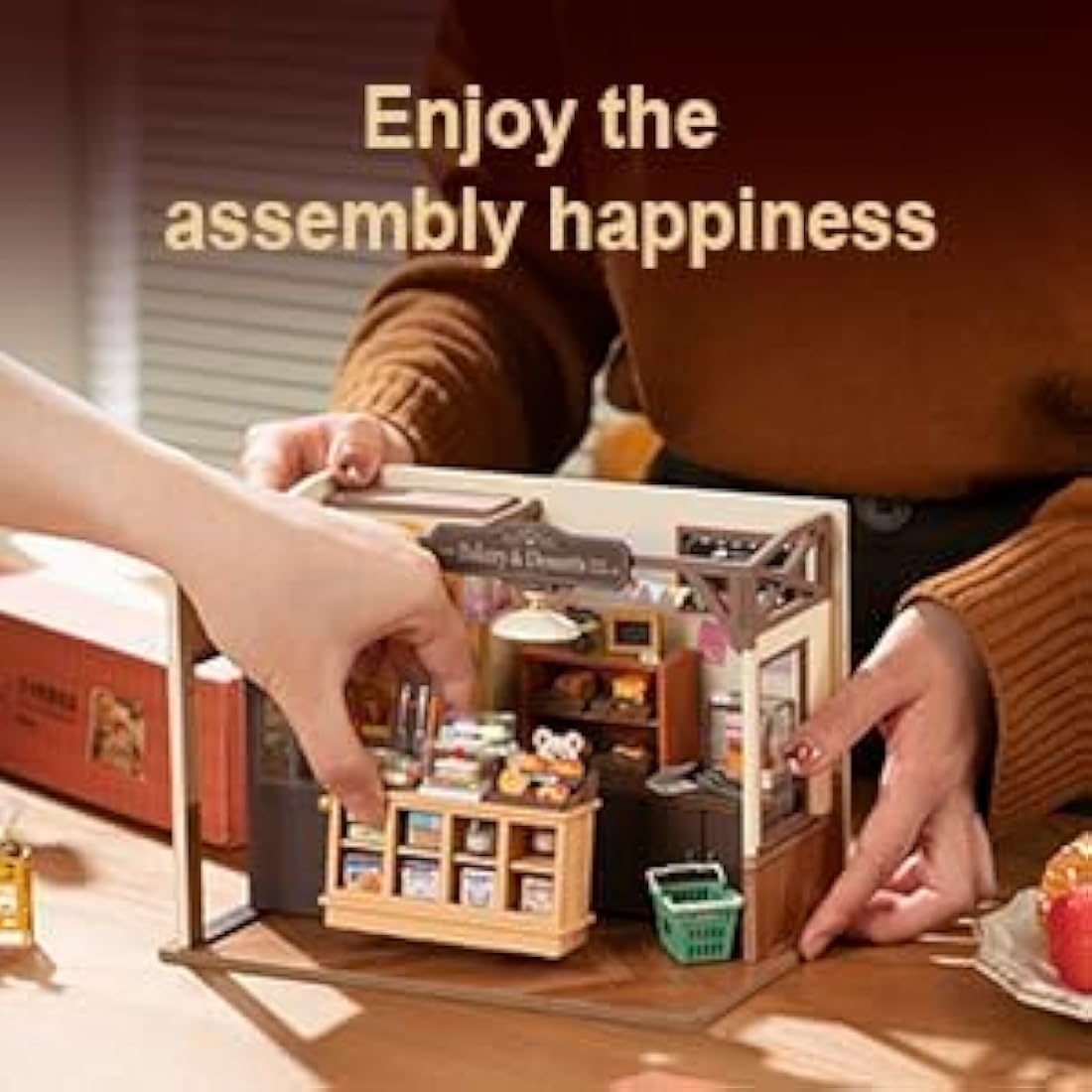 RoWood DIY Miniature Dollhouse Kit - Wooden Bakery Model with LED Lights