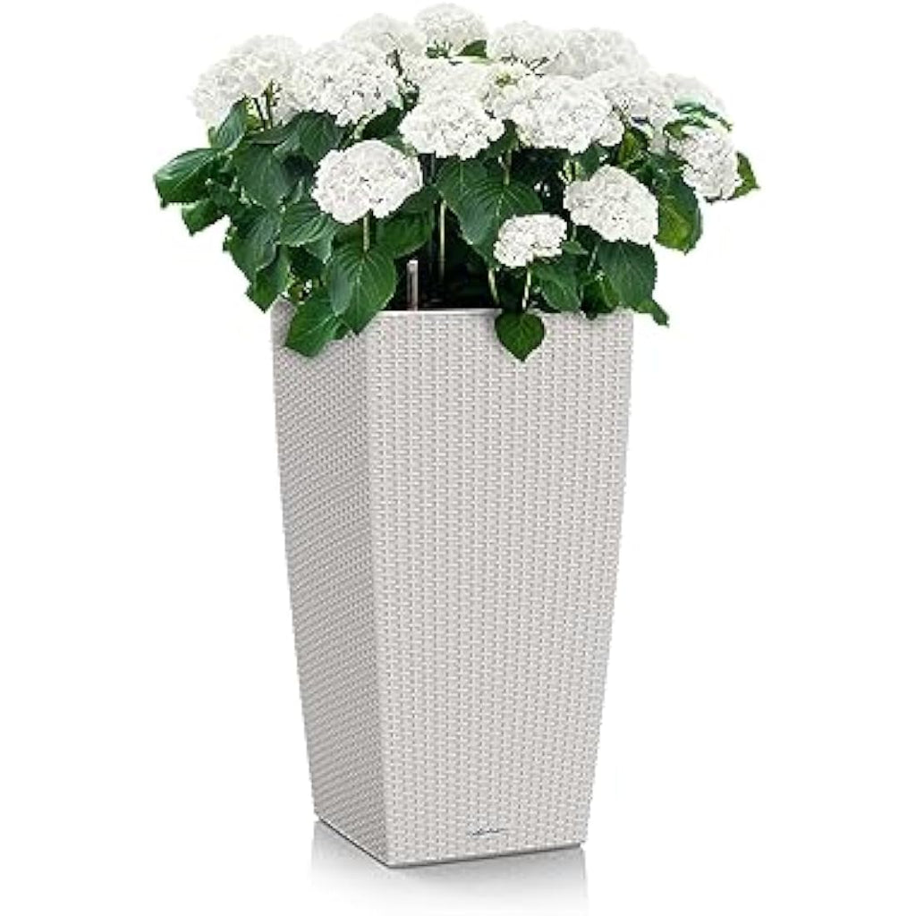 Lechuza Cubico Cottage 40 Self-Watering Planter | Light Grey Wicker