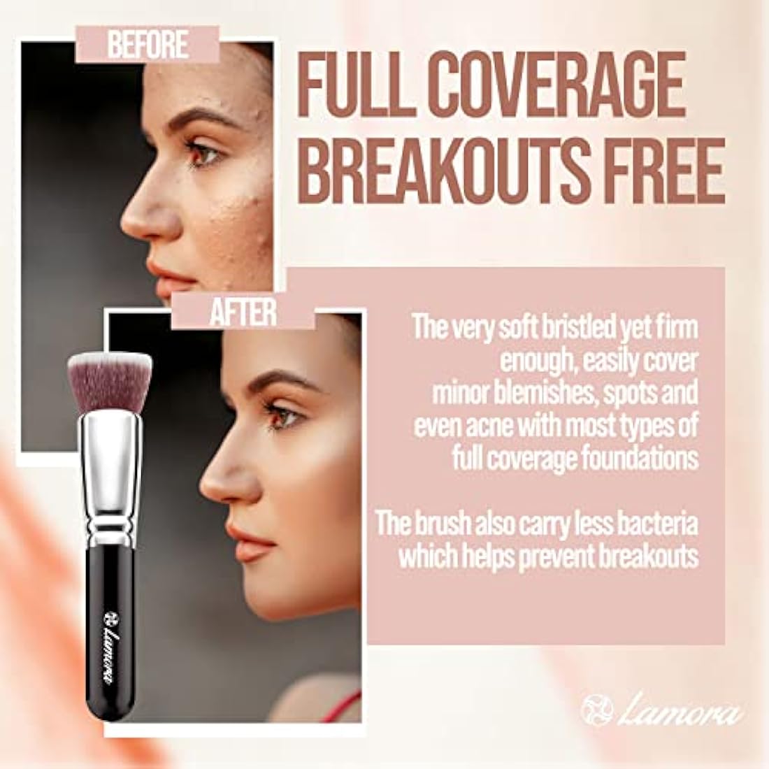 Lamora Flat Top Kabuki Foundation Brush – Synthetic Bristles for Liquid