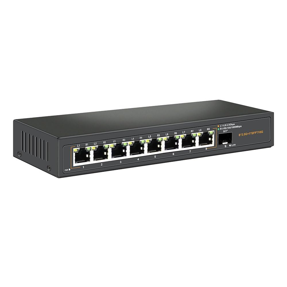 Davuaz 2.5G Ethernet Switch | 8 x 2.5G Ports & 10G SFP | Fanless Metal Design