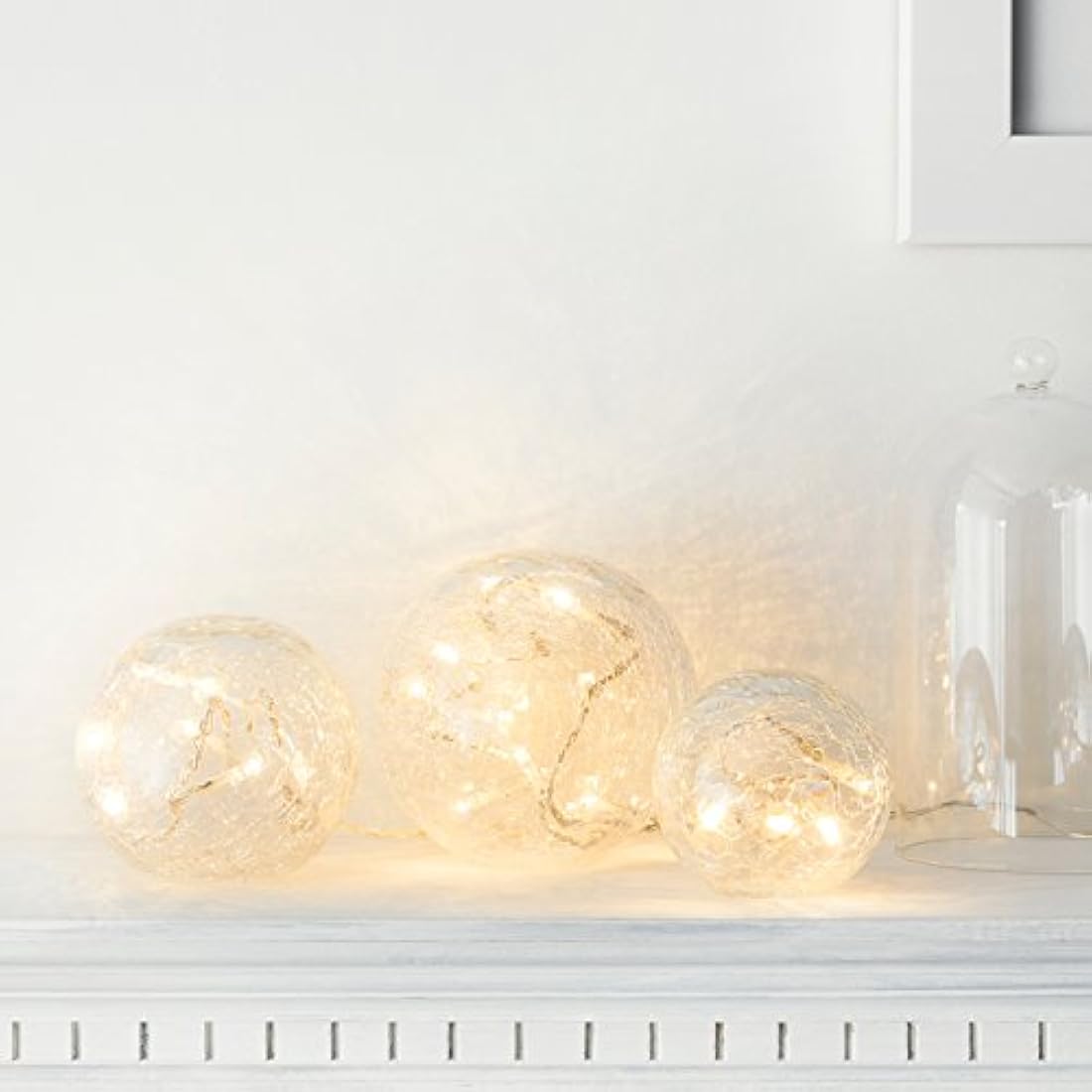 Set of 3 Crackled Glass LED Orbs – Warm White Battery Lights