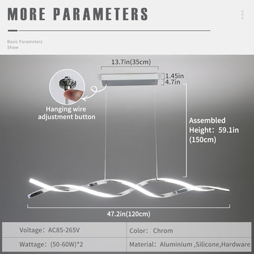 Mikeru Modern Wave LED Pendant Light | Dimmable Chrome Island Chandelier