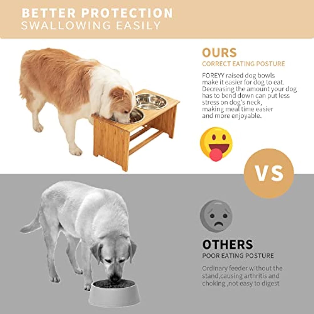 FOREYY Elevated Bamboo Dog Bowls | Raised Pet Feeder with Stainless Steel