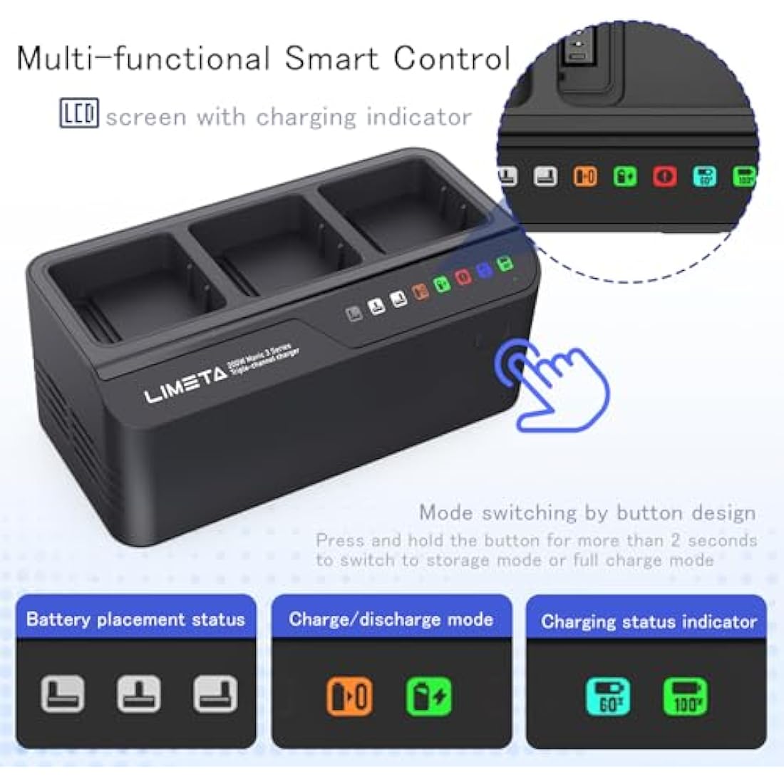 LIMETA Mavic 3 200W Battery Charger | 3-Channel Fast Charging Hub