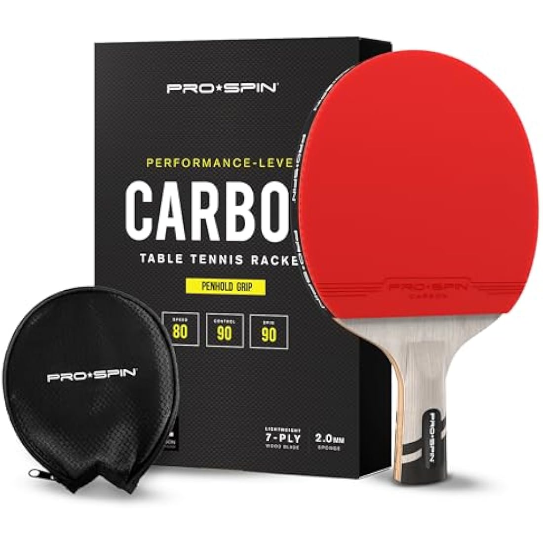 PRO SPIN Carbon Table Tennis Bat – 7-Ply Blade Penhold Grip Paddle