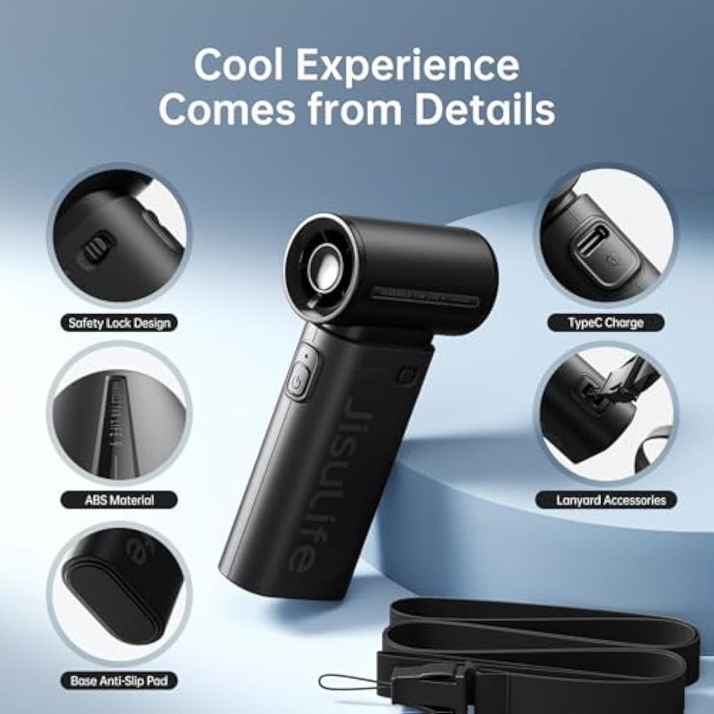 JISULIFE Life9 Handheld Turbo Fan | 5000mAh Rechargeable Mini Fan – Black