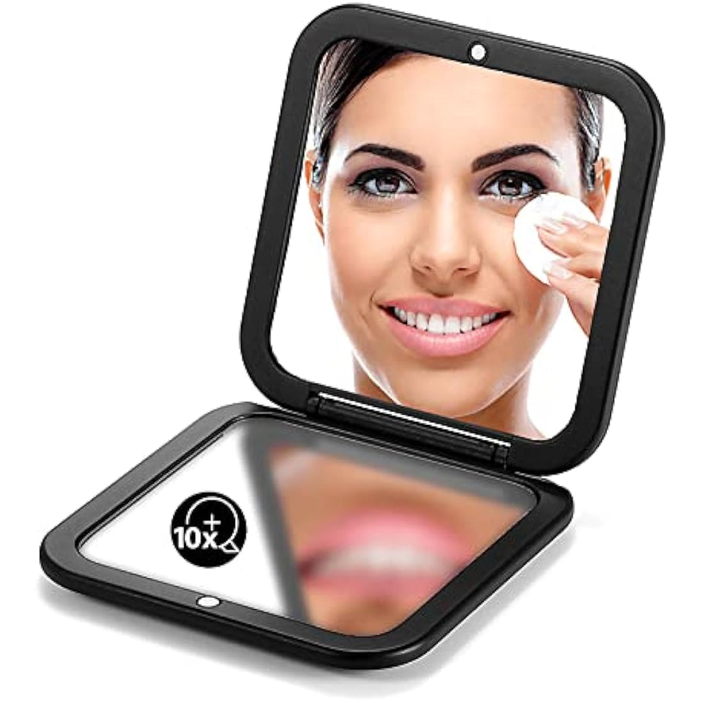 OMIRO Compact Mirror | 1X/10X Magnifying Travel Pocket Mirror - Black