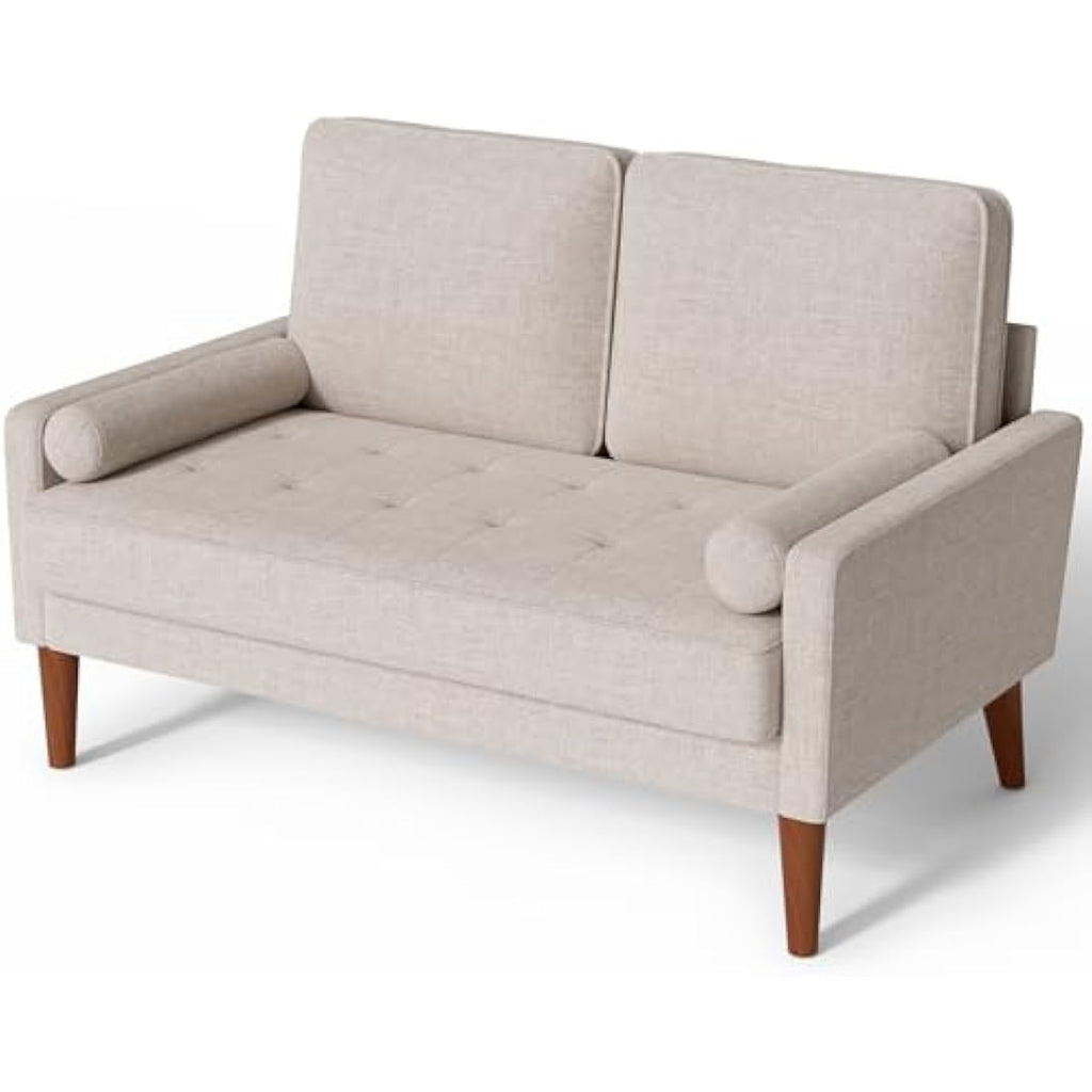 Vesgantti 2 Seater Linen Sofa – Modern Loveseat with Spring Cushion, Ashbeige