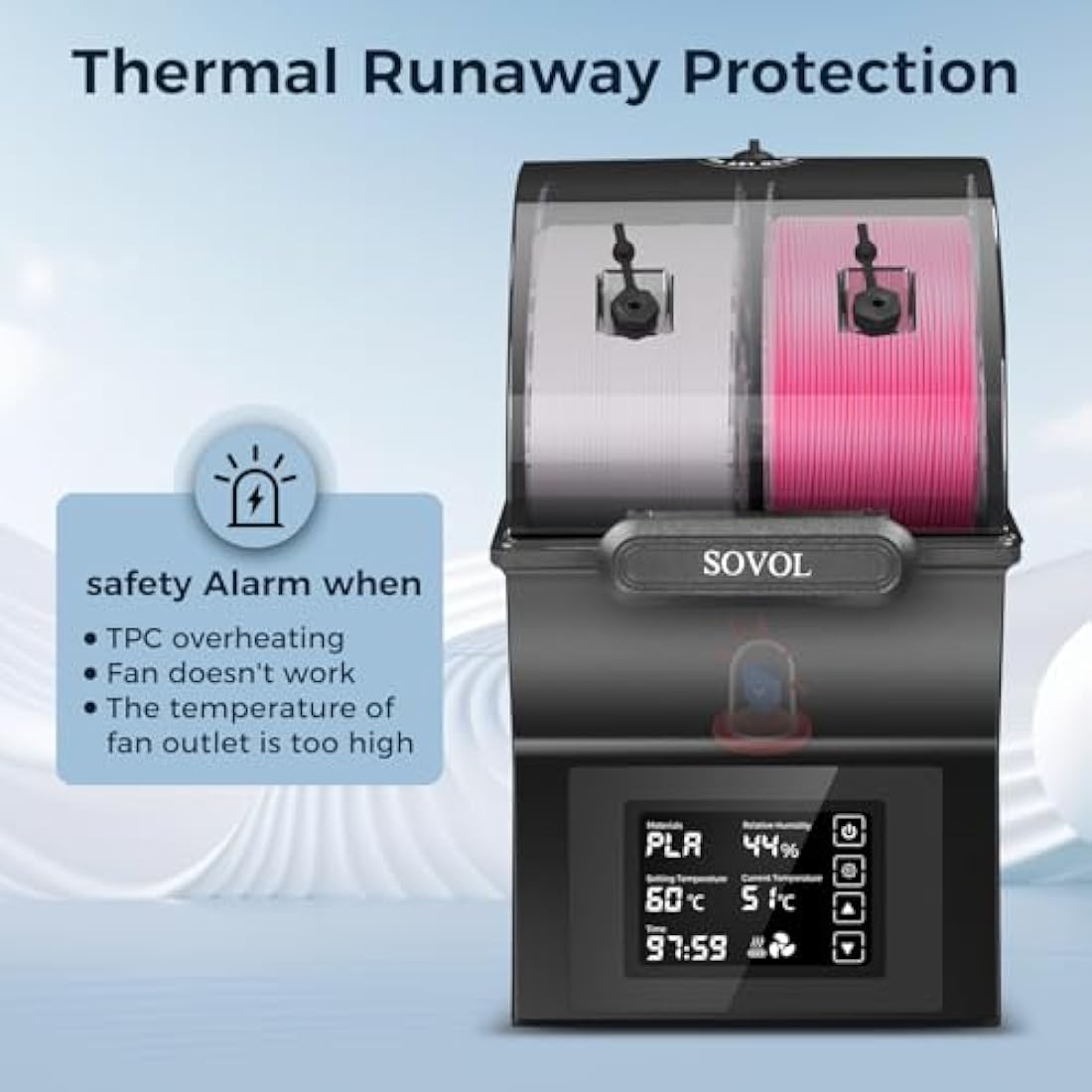 Sovol SH02 Filament Dryer – Dual Spool 3D Printer Dry Box with 150W PTC Heater
