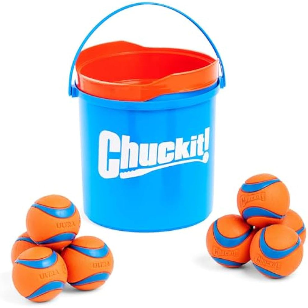 ChuckIt! Ultra Ball Durable Rubber Dog Toy - 8 Pack Medium with Bucket