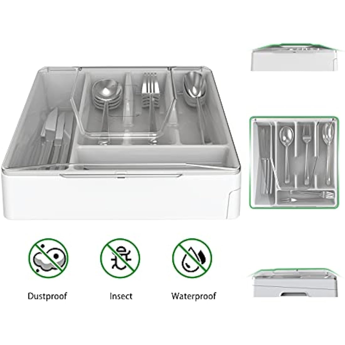 WURDON 2-Tier Silverware Organizer with Lid – 9 Compartment Cutlery Tray