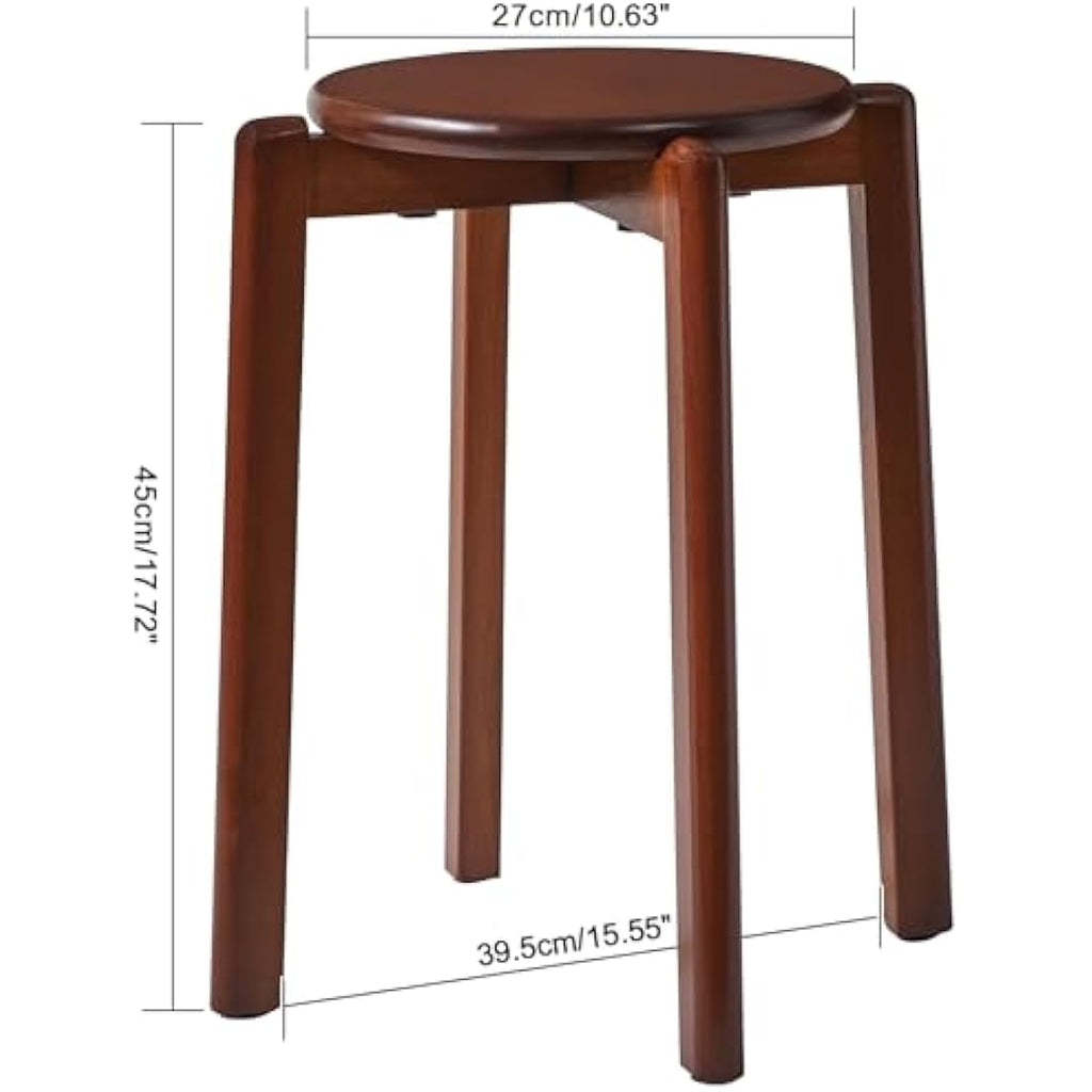 YMYNY Solid Wood Round Stool - 4pcs Stackable Dining Stools, Brown