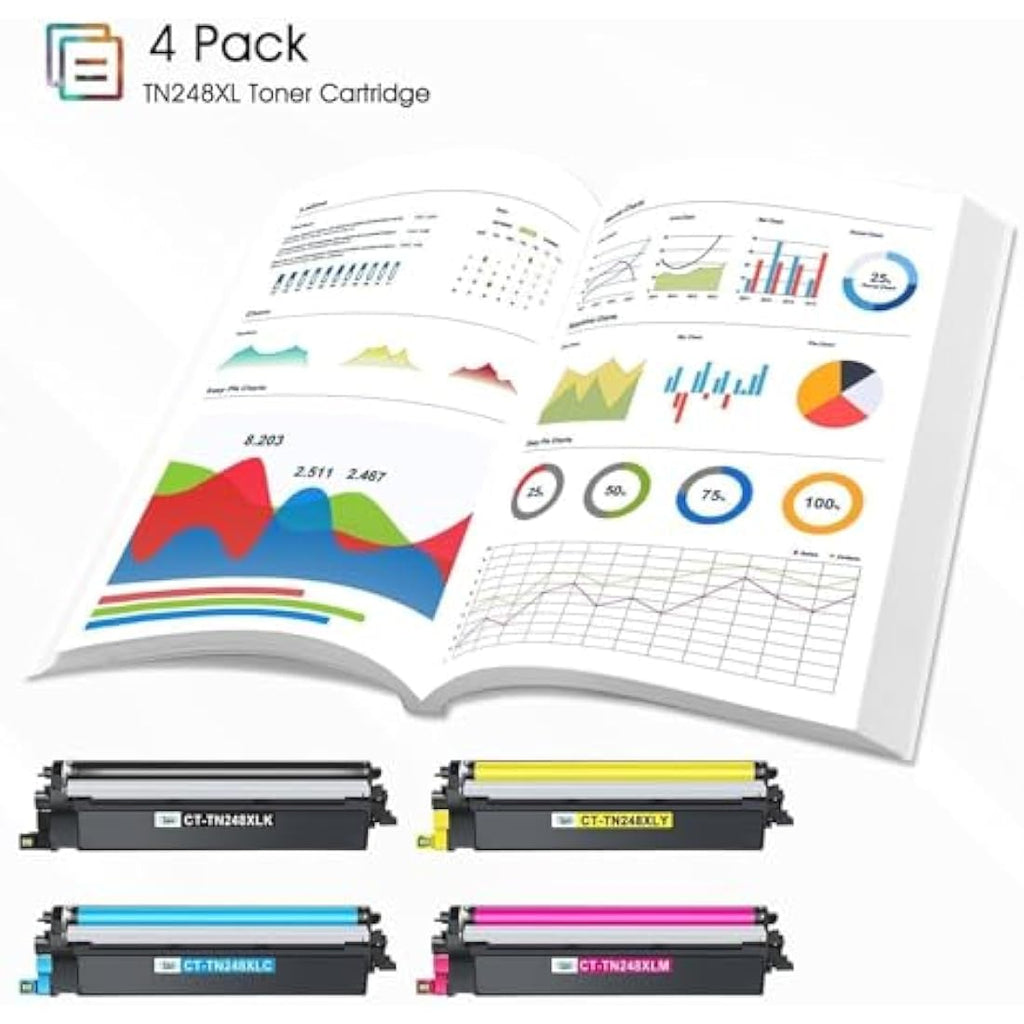 TN248XL Compatible Toner Cartridge 4-Pack for Brother MFC-L3760CDW | With Chip