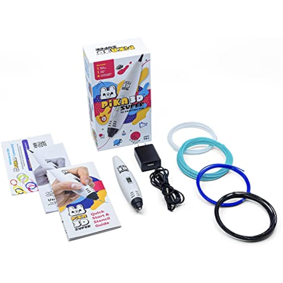 PIKA3D Super 3D Printing Pen Kit with 4 PLA Filament Refills, White