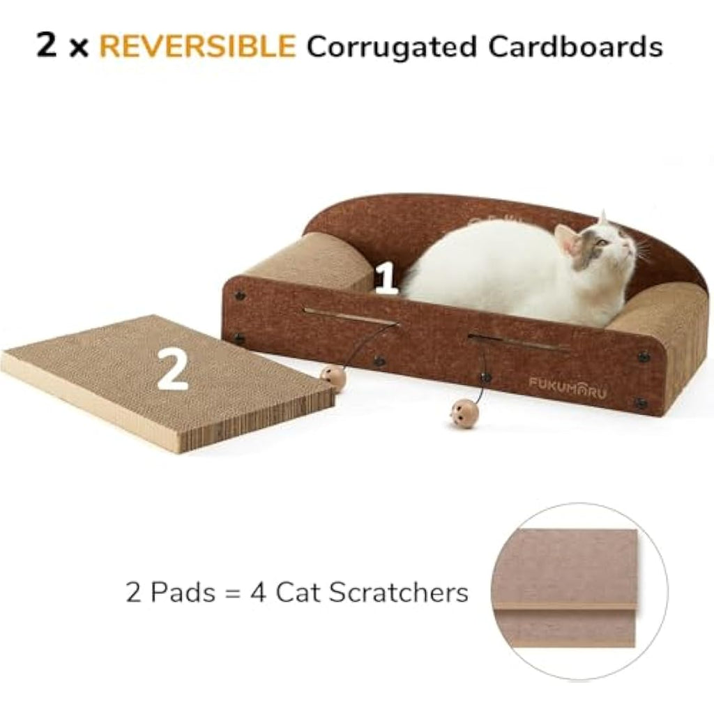 FUKUMARU Large Cat Scratcher Lounge – Durable Cardboard Bed with Bell Toy