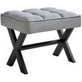 IBUYKE Small Square Linen Footrest Stool | Modern Metal X-Leg Vanity Seat