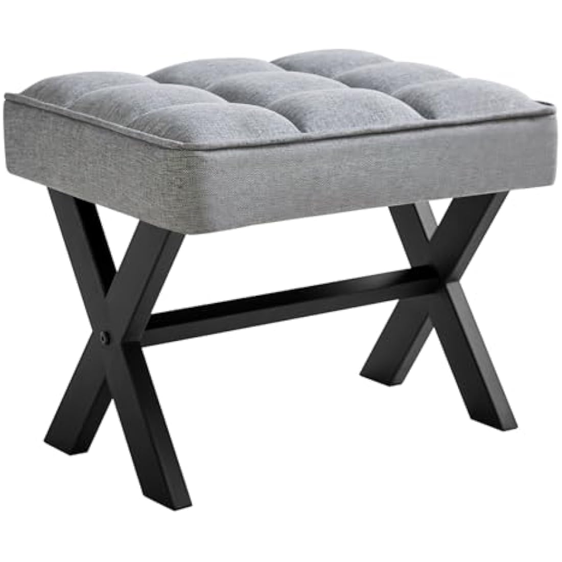 IBUYKE Small Square Linen Footrest Stool | Modern Metal X-Leg Vanity Seat
