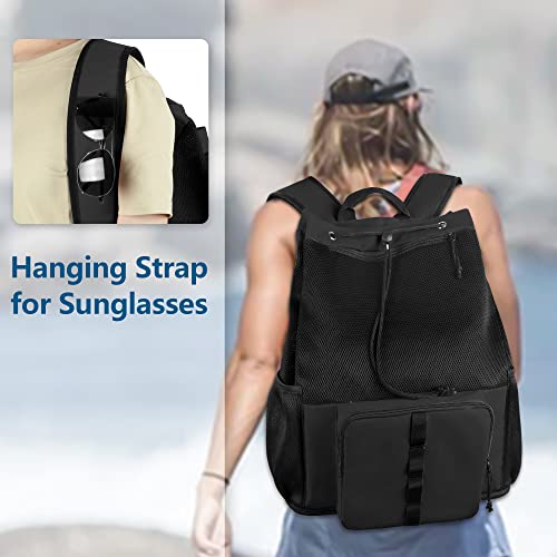 Fasrom Mesh Beach Backpack | Sandproof Bottom Gym & Swim Bag - Black
