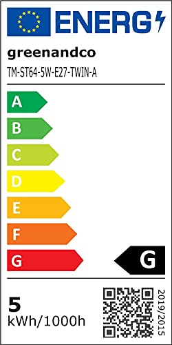 greenandco E27 ST64 Vintage LED Filament Bulb - 2000K Warm White 4-Pack