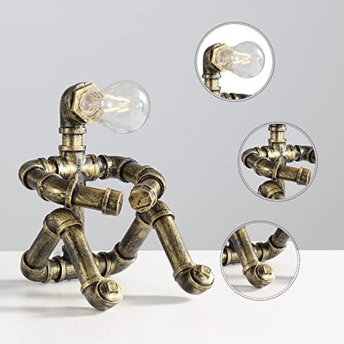 Jolof Store Robot Water Pipe Table Lamp – Retro Steampunk Iron Desk Light