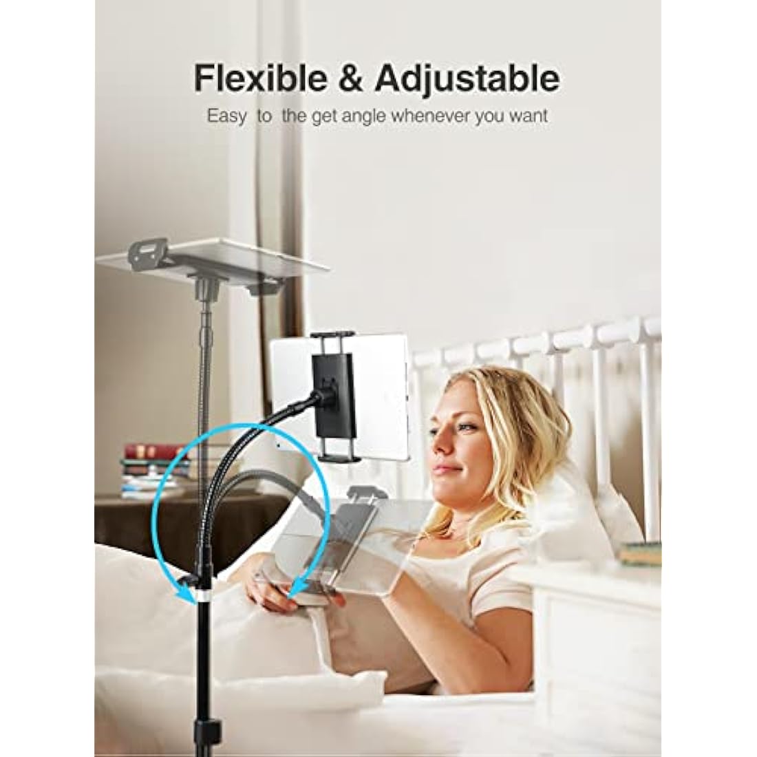 Elitehood 72” Gooseneck iPad Tripod Stand – Tall Tablet Floor Mount, Black