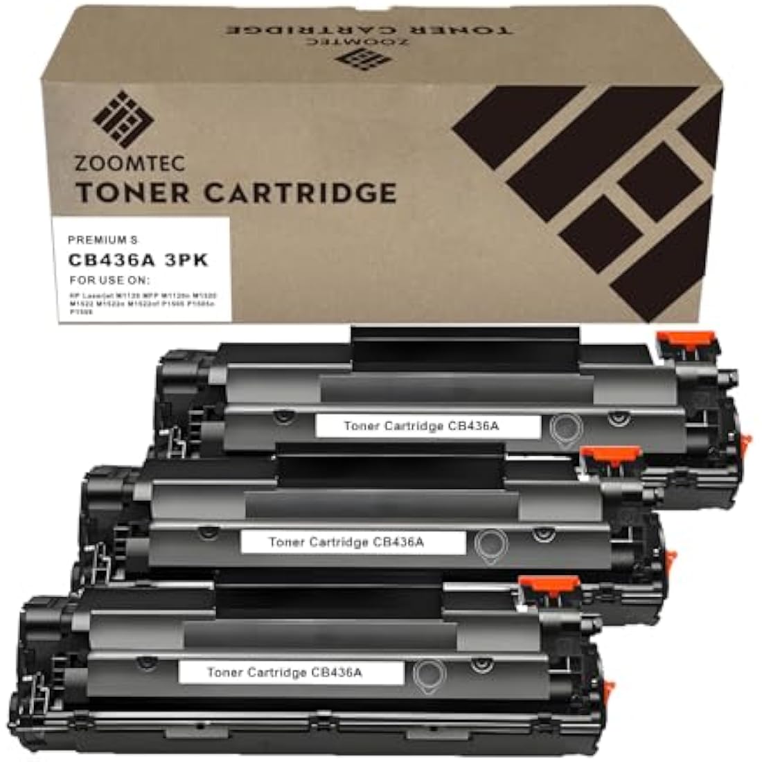 ZOOMTEC CB436A 36A Black Toner Cartridge for HP LaserJet P1505 (3-Pack)
