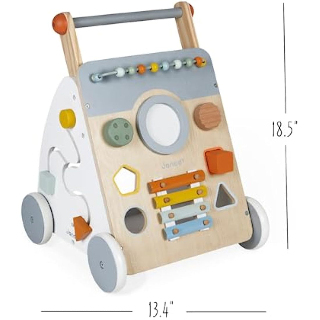 Janod Sweet Cocoon Wooden Multi-Activity Baby Walker and Pushcart