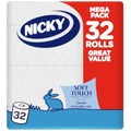 Nicky Soft Touch Toilet Tissue – 32 Rolls of 2-Ply White Paper
