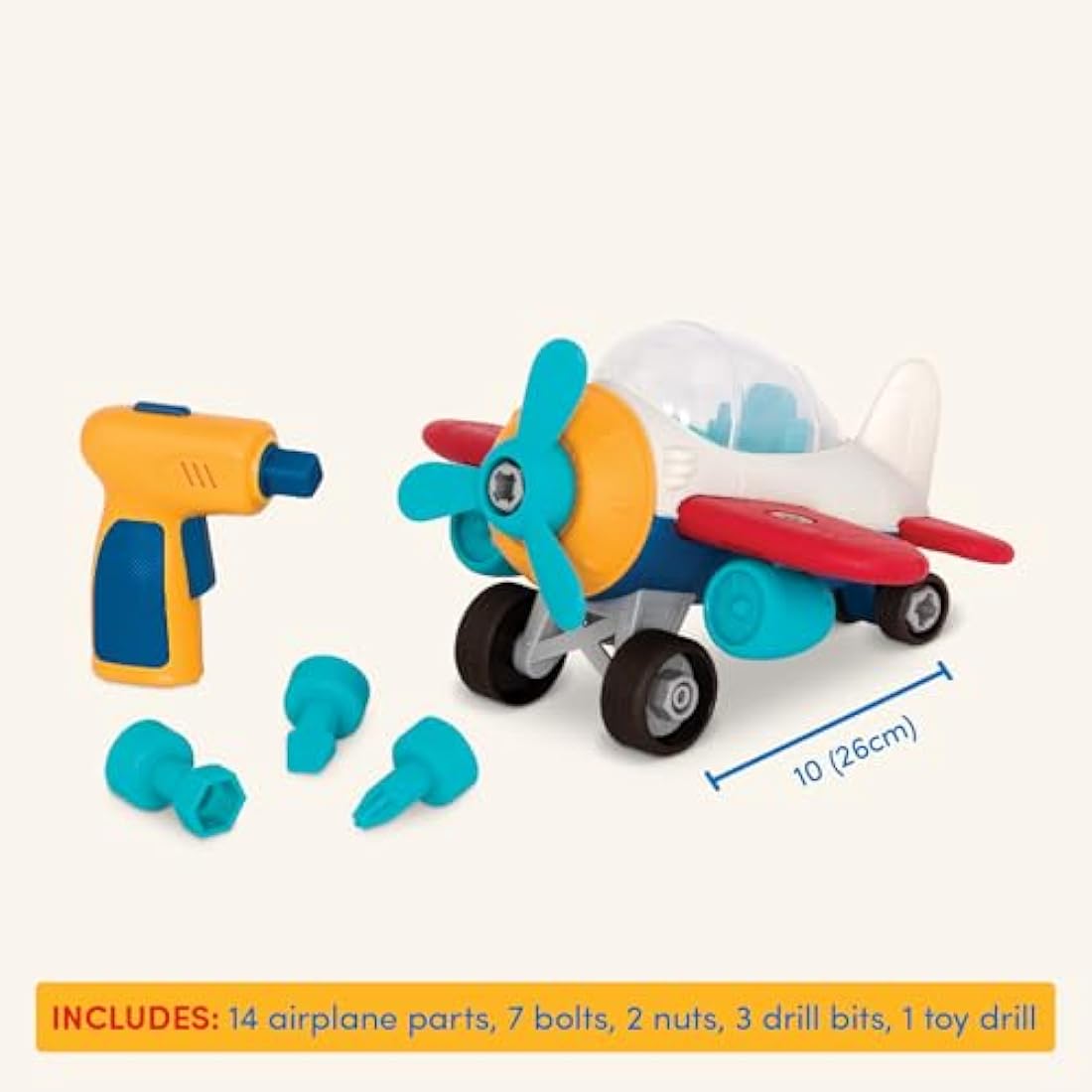 Battat Wonder Wheels Take-Apart Airplane Toy with Drill STEM Set