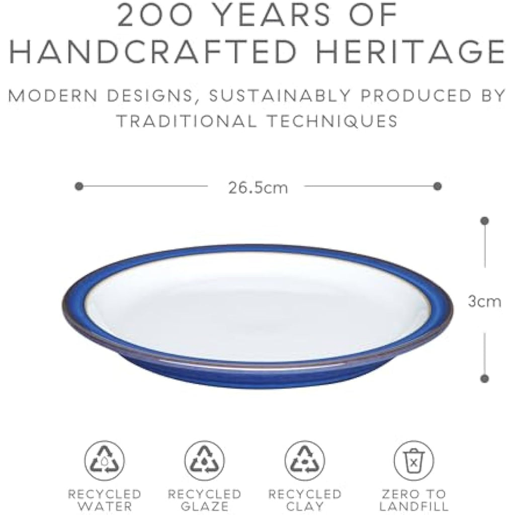 Denby Imperial Blue Dinner Plates | Set of 2 Handcrafted Stoneware 26.5cm
