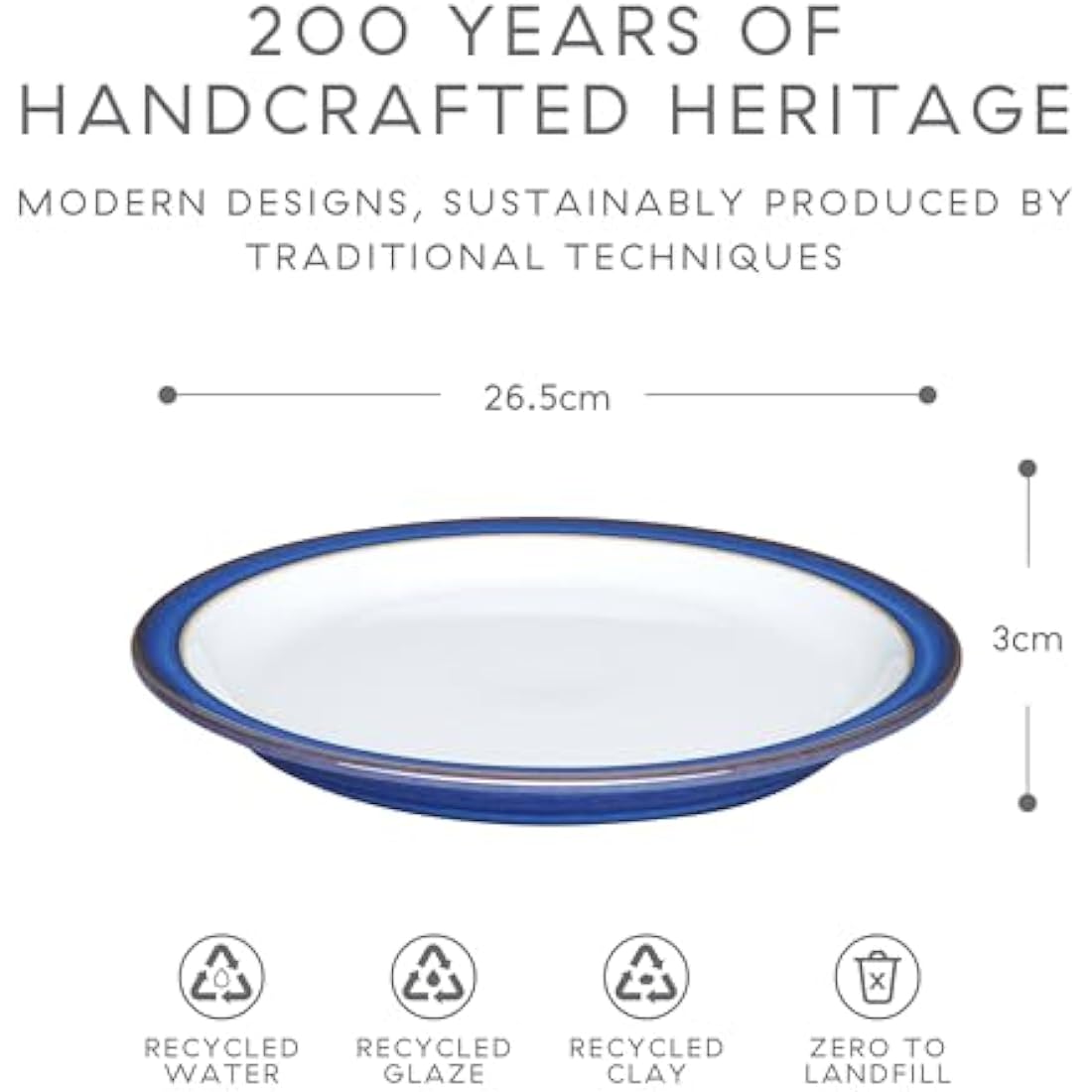 Denby Imperial Blue Dinner Plates | Set of 2 Handcrafted Stoneware 26.5cm