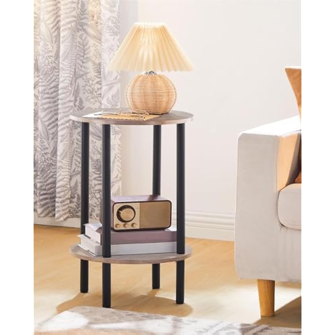 CHOEZON 2-Tier Round Side Table | Industrial Greige End Table Nightstand