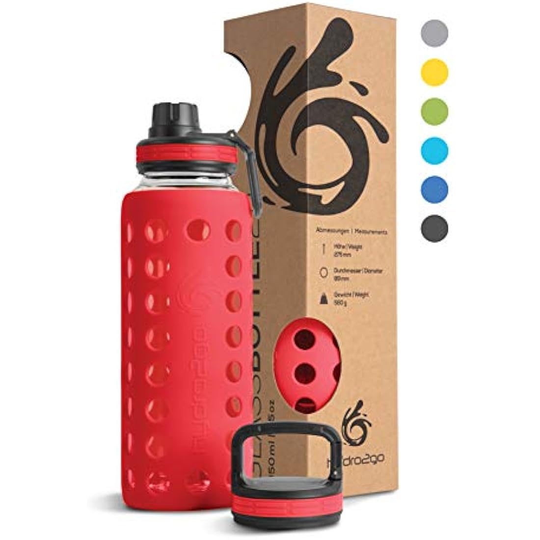 hydro2go Borosilicate Glass Water Bottle | 950ml Urban Red 2.0