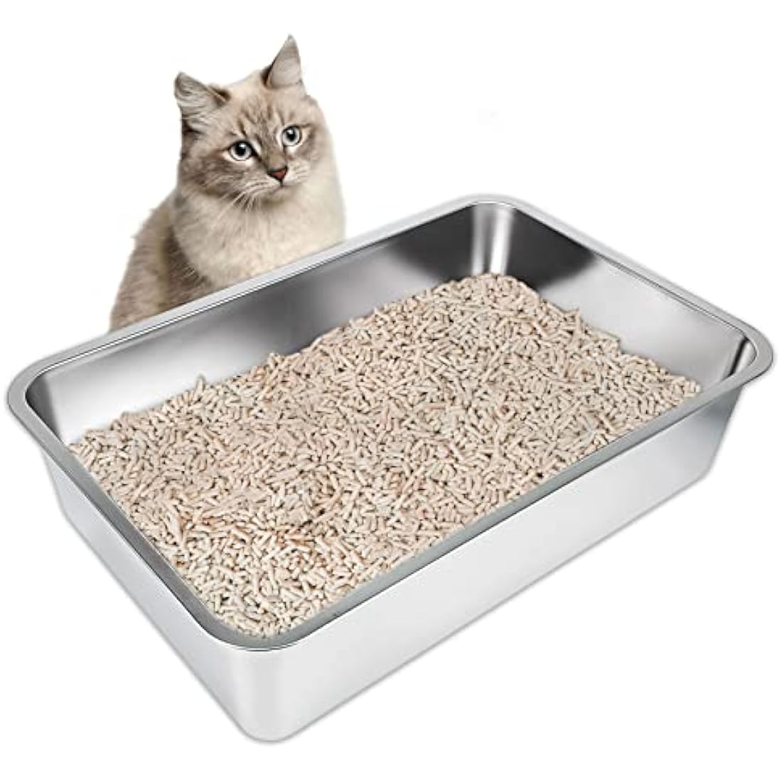 Stainless Steel Cat Litter Box – Large Odorless Metal Tray