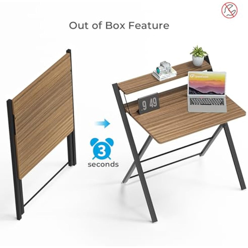 GreenForest Foldable Computer Desk with Monitor Shelf | Espresso