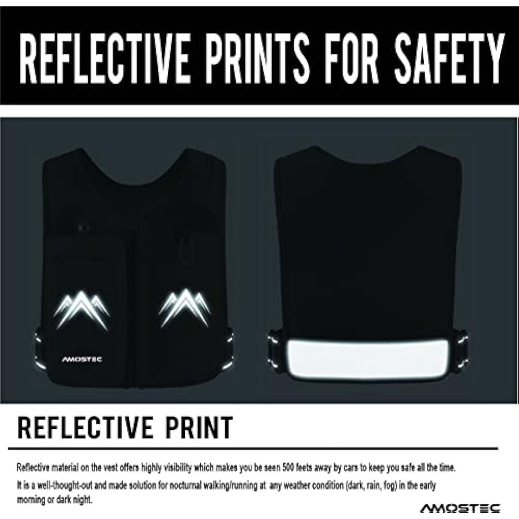 AMOSTEC Running Phone Holder Vest with 500ml Hydration Bottle | Reflective