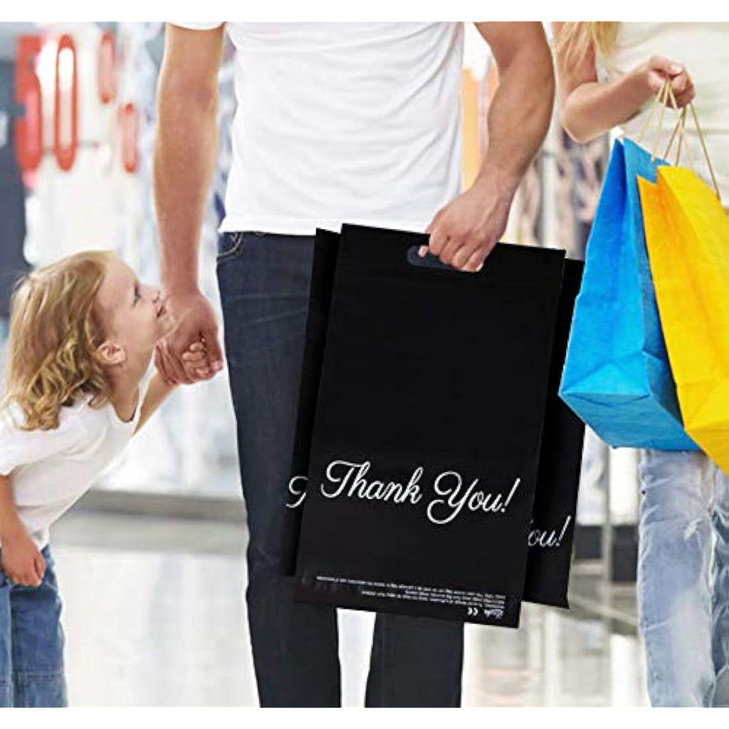 Black Poly Mailers with Handle - 10x14 Thank You Bags 60pk